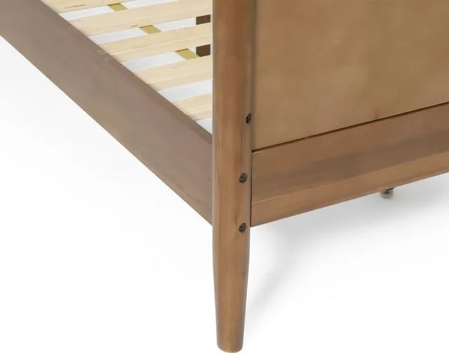 Merax Twin Size Solid Wood Platform Bed, Mid-Century Modern Bed Frame with Splayed Legs, 600 lbs Weight Capacity, No Box Spring Needed, Brown