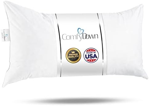 ComfyDown 20x30 Throw Pillow Insert, Down & Feather Fill, 100% Cotton Cover, Made in USA – Premium Soft Lumbar Decorative Pillow Form Sham Stuffer for Bed, Sofa & Couch