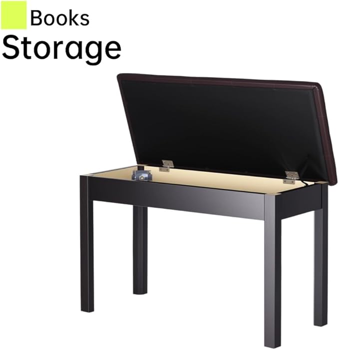 Sanpuli Solid Wood Duet Piano Bench with Storage, Piano Stool and Padded Cushion, Keyboard Bench with Bookcase, Piano Chair and Piano Seat with High-Density Sponges.
