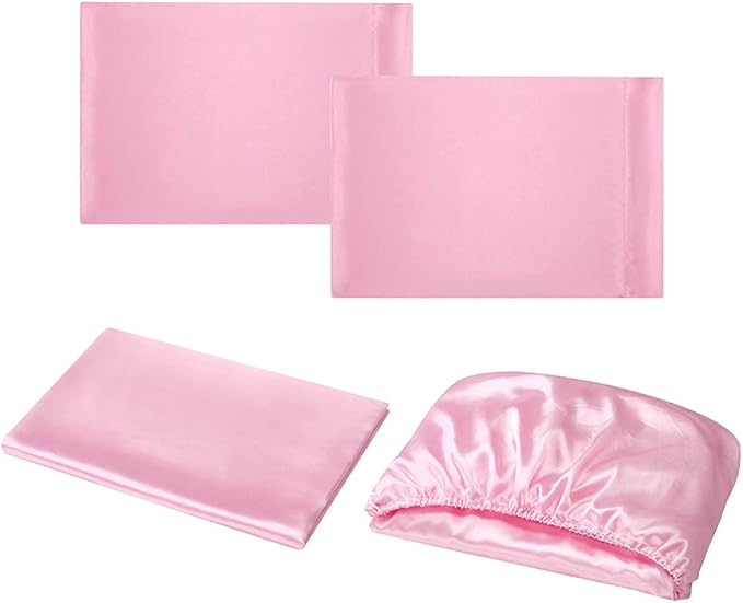 Homiest 3pcs Satin Sheets Set Luxury Silky Satin Bedding Set with Deep Pocket, 1 Fitted Sheet + 1 Flat Sheet + 1 Pillowcase (Twin XL Size, Pink)