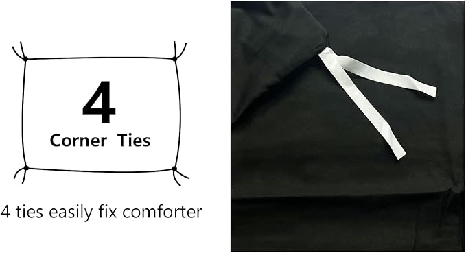 Amazon Basics Lightweight Soft Microfiber 3-Piece Duvet Cover Set with Zipper Closure, Full/Queen, Black, Solid