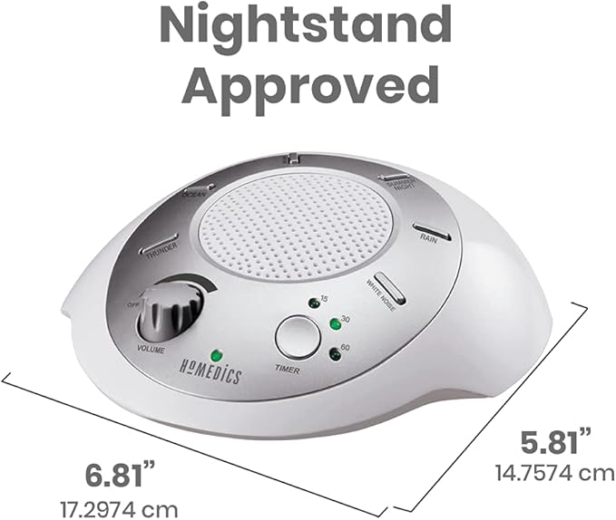 White Noise Sound Machine | Portable Sleep Therapy for Home, Office, Baby & Travel | 6 Relaxing & Soothing Nature Sounds, Battery or Adapter Charging Options, Auto-Off Timer | HoMedics