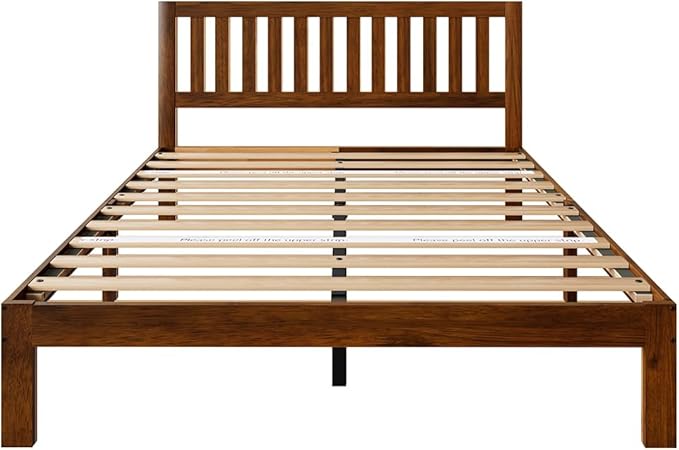 Novilla 12 Inch Full Size Bed Frame Solid Wooden Full Bed Frames with Headboard Wooden Classic Bed Frame Foundation, No Box Spring Needed, Easy Assembly, Walnut