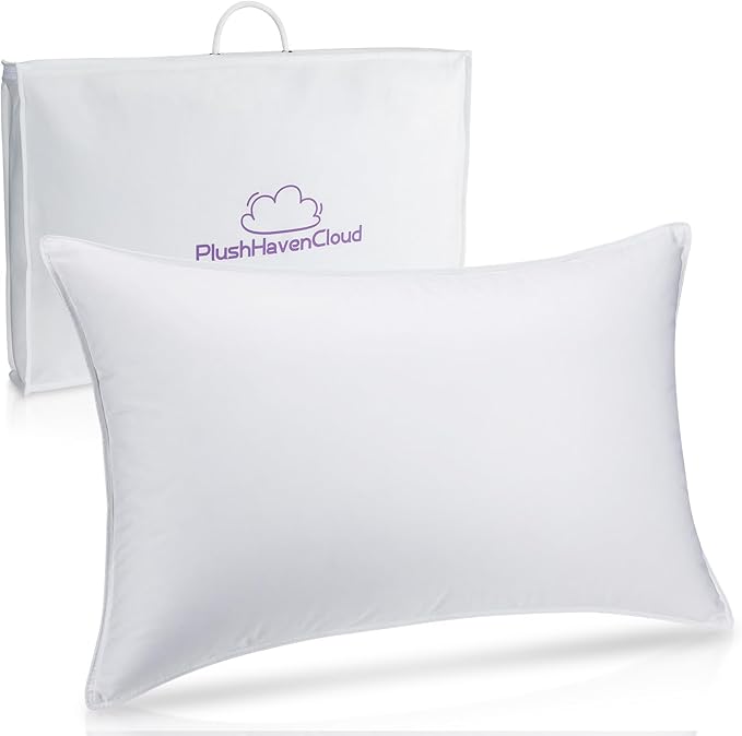White Goose Down Pillow Luxury Hotel Bed Pillow with 100% Natural Goose Down Fiber Fill, Feather Pillow for Sleeping, 600TC Cotton Shell, Queen Size - Firm/Supportive, 1 Pack
