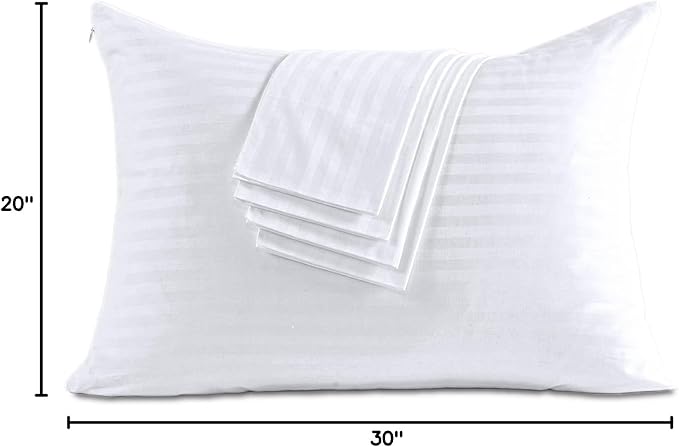 100% Cotton Pillow Protectors with Zipper Queen Size, White Pillow Cases Set of 4 for Home & Hotel, Sateen Soft Cooling Hidden Zippered Pillow Case Protector for Hair & Skin, 20x30 in