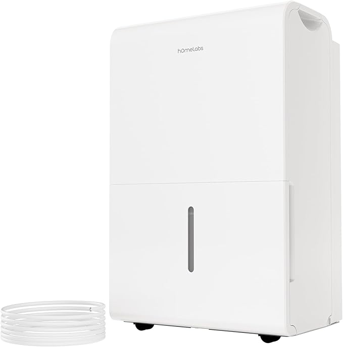 hOmeLabs Dehumidifier 7,500 Sq Ft Wi-Fi with Pump (50 Pint MAX 120 Pint at 95°F, 90% RH) for Home, Office, Basements with Powerful Moisture Removal, Humidity Control, Auto Shut-off, Quiet Operation