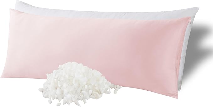 WhatsBedding Memory Foam Body Pillow with Zippered Cooling Cover, Full Body Pillow for Adults, Long Pillow for Sleeping, Fluffy Supportive, Ice Pink