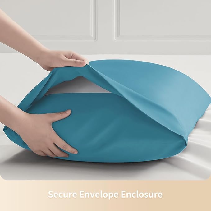 Standard Pillowcases, Cooling Viscose from Bamboo Pillow Covers with Envelope Closure, Soft Moisture-Wicking for Hot Sleepers, Hair and Skin-Friendly, Blue, 2 Pack