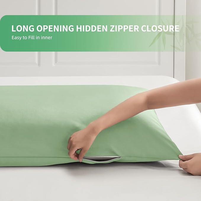 Body Pillowcase, Cooling Viscose from Bamboo Pillow Cover with Zipper Closure, Soft Moisture-Wicking for Hot Sleepers, Hair and Skin-Friendly, Green, 1 Pack