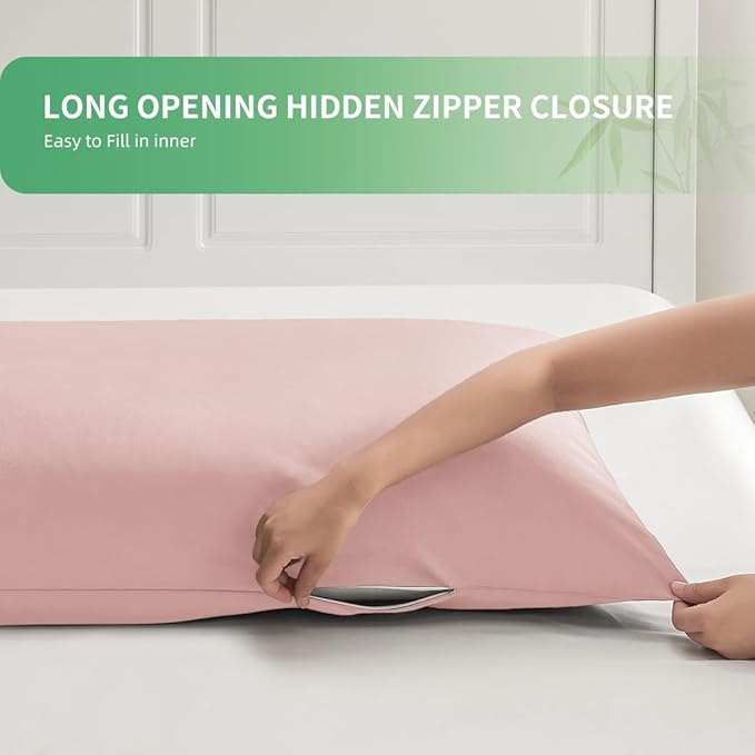 Body Pillowcase, Cooling Viscose from Bamboo Pillow Cover with Zipper Closure, Soft Moisture-Wicking for Hot Sleepers, Hair and Skin-Friendly, Pink, 1 Pack