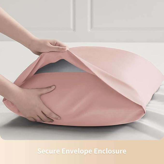 King Pillowcases, Cooling Viscose from Bamboo Pillow Covers with Envelope Closure, Soft Moisture-Wicking for Hot Sleepers, Hair and Skin-Friendly, Pink, 2 Pack