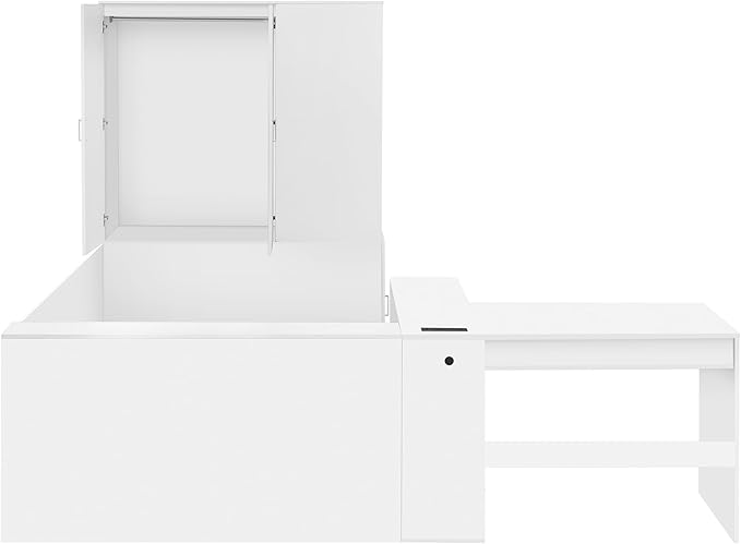 SOFTSEA Full Size Daybed with Wardrobe, L-Shaped Desk, 6 Drawers & USB Ports, Wooden Platform Bed with Open Shelves & Under Bed Storage, Space-Saving Corner Bed for Kids Teens, White