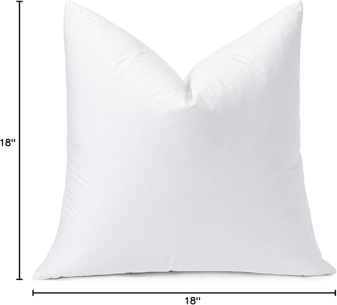 OTOSTAR Pack of 1 Down and Feather Throw Pillow Inserts, 18 x 18 Soft Fluffy Square Pillow Inserts with 100% Cotton Cover Decorative Pillows for Sofa Couch Bed-White