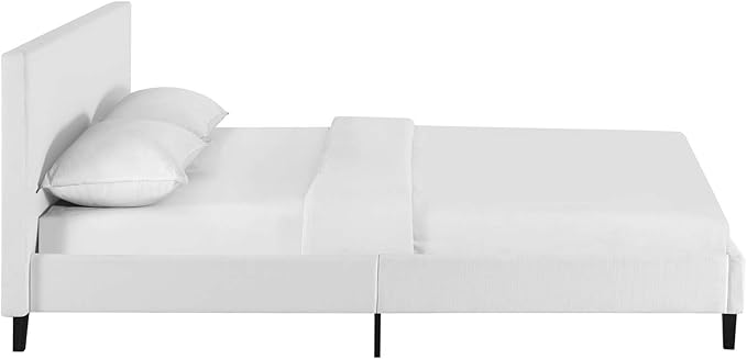Modway Anya Upholstered White Full Platform Bed with Wood Slat Support