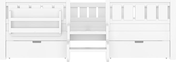 Bellemave Full Size Kids Montessori Bed with Stairs and Bookshelf,Solid Wood Full Size Kids Bed Frame with Drawers and Storage for Girls Boys,Low-Profile,White