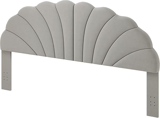 Befurtori King Size Headboard Only, Petal Wall Mount Headboard King/California King Size for Adjustable Bed Velvet Upholstered Head Board Easy Assembly, Gray