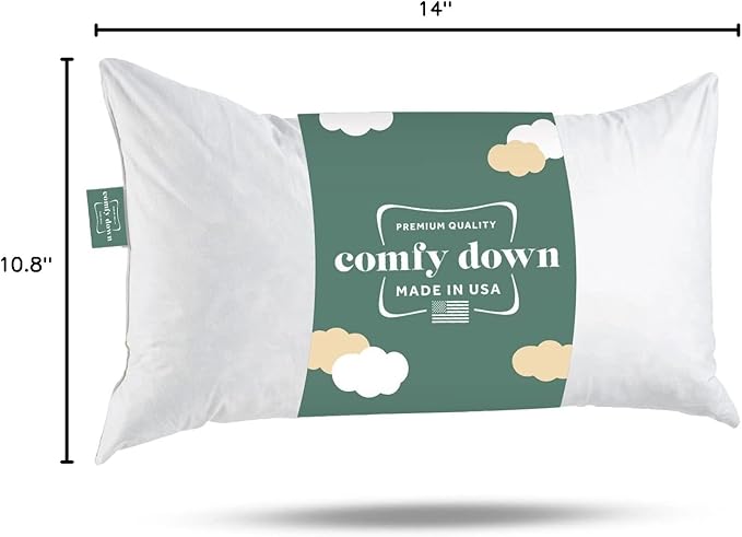 ComfyDown 12x20 Throw Pillow Insert, Down & Feather Fill, 100% Cotton Cover, Made in USA – Premium Soft Lumbar Decorative Pillow Form Sham Stuffer for Bed, Sofa & Couch