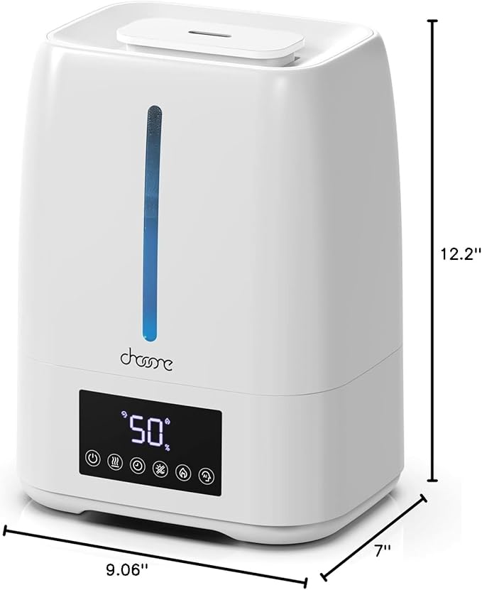 6L Top Fill Ultrasonic Humidifier - Cool and Warm Mist for Bedroom, Baby, Large Rooms & Plants, Smart Humidity Control, Aroma Diffuser, Night Light, 12H Timer, Quiet, White