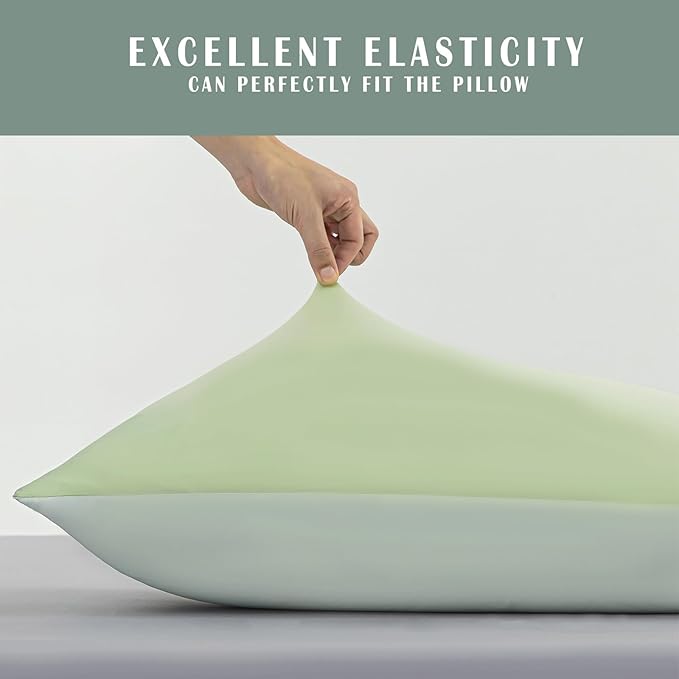 TELUS Cooling Pillowcases for Hot Sleeper King Size 2-Pack, Silky Soft Breathable Pillow Case with Envelope Close, Stay Cool Pillow Cover for Night Sweats, 20x36 Inch, Green