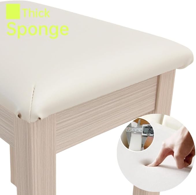 Sanpuli Solid Wood Piano Bench with Storage, Piano Stool and Padded Cushion, Keyboard Bench with Bookcase, Piano Chair and Piano Seat with High-Density Sponges.