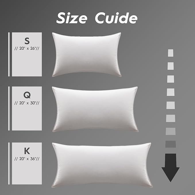 Globon Medium Firm Down Pillow King Size Set of 2, Premium Down and Feather Filled Bed Pillow for Sleeping, 100% Cotton Shell 430 TC 600 Fill Power, Hotel Collection Down Feather Pillow 20" x 36"
