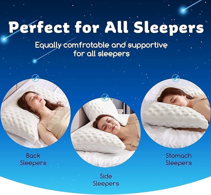 KUCEY Cooling Side Sleeper Pillow for Neck and Shoulder Pain, Luxury Shredded Memory Foam Curved Bed Pillows for Sleeping Set of 1- Adjustable Standard Size- Washable Cover Crescent White