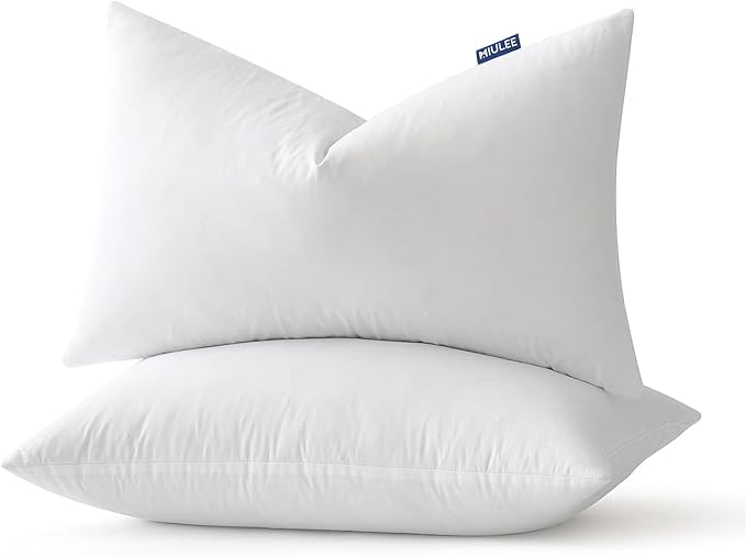 MIULEE Goose Feather Down Bed Pillows with 100% Cotton Cover, Queen Size Set of 2 Soft Fluffy Decorative Bed Sleeping Pillows for Back,Side Sleepers White