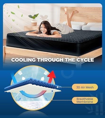Premium 100% Waterproof Twin Mattress Protector, Breathable Cooling 3D Air Fabric Mattress Cover, Soft Hypoallergenic Noiseless Bed Cover Machine Washable Vinyl Free, 8-21'' Deep Pocket (Black)