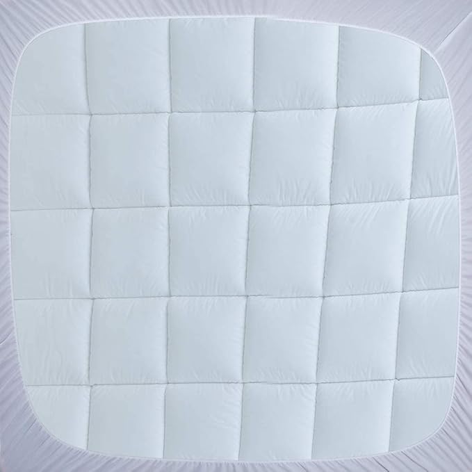 WhatsBedding Cotton Waterproof Mattress Pad Queen Size Top Down Alternative Filling Pillowtop Mattress Topper Cover-Fitted Quilted (Mattress Pad Queen)