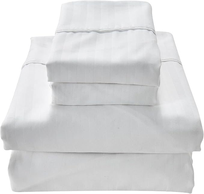 Kingnex Striped RV Short Queen Sheets Set for 60 x 75 Camper Bed with up to 15 Deep Soft Brushed 1800 Microfiber 4 Piece Bedding Set 60x75 White
