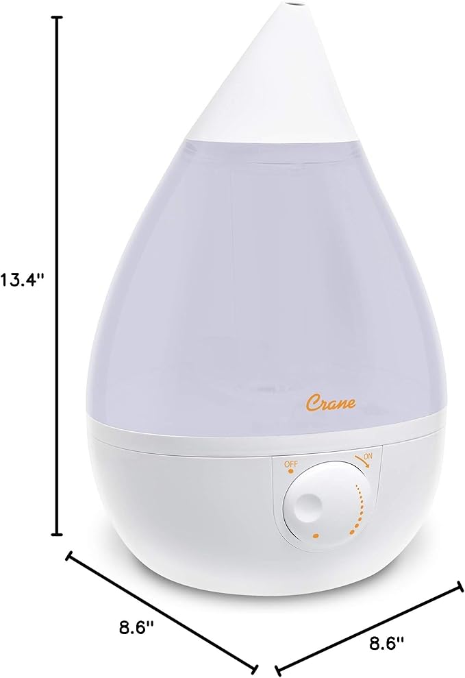 Crane Ultrasonic Cool Mist Humidifier for Bedroom, Baby Nursery, Kids Room, Plants, or Office, Large 1 Gallon Tank, Filter Optional, White