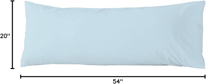 WhatsBedding Body Pillow Cover Cotton Fabric, Long Pillowcase Breathable & Skin-Friendly, Envelope Closure - Light Blue (20x54 inch)