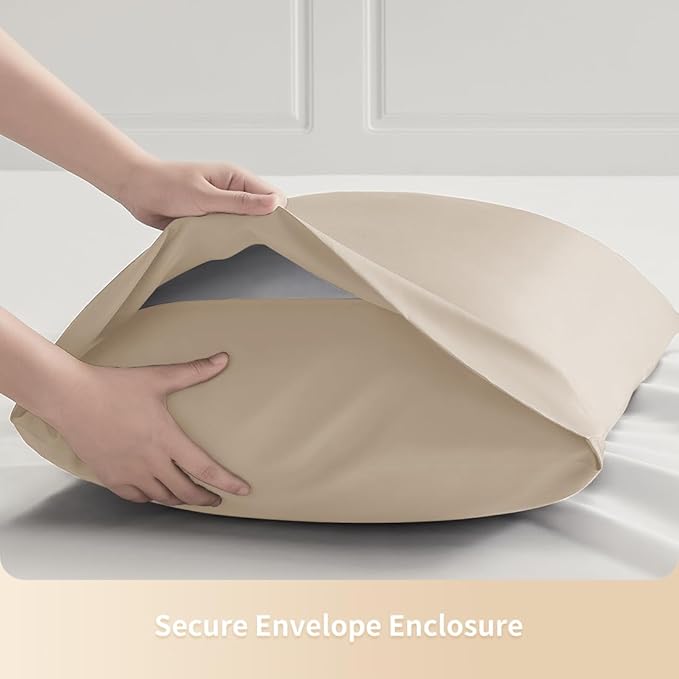 King Pillowcases, Cooling Viscose from Bamboo Pillow Covers with Envelope Closure, Soft Moisture-Wicking for Hot Sleepers, Hair and Skin-Friendly, Light Khaki, 2 Pack