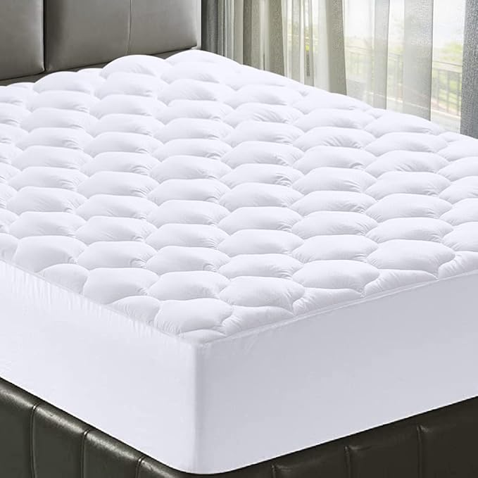 MATBEBY Queen Size Mattress Pad - Cooling Breathable Mattress Topper, Quilted Fitted Mattress Protector, Pillow Top Mattress Cover with 8-21" Deep Pocket, Soft, Machine Washable, White, 60x80 Inches