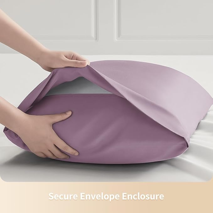 Queen Pillowcases, Cooling Viscose from Bamboo Pillow Covers with Envelope Closure, Soft Moisture-Wicking for Hot Sleepers, Hair and Skin-Friendly, Light Purple, 2 Pack