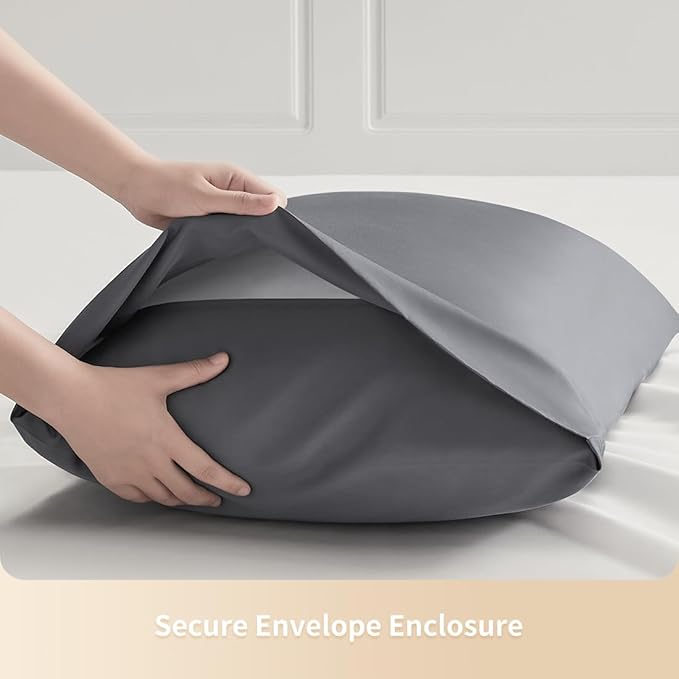 Queen Pillowcases, Cooling Viscose from Bamboo Pillow Covers with Envelope Closure, Soft Moisture-Wicking for Hot Sleepers, Hair and Skin-Friendly, Gray, 2 Pack