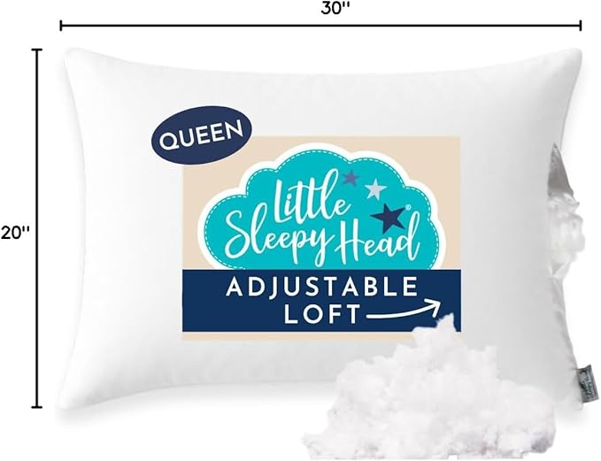 Little Sleepy Head Queen Pillow for Sleeping, Adjustable Loft Bed Pillow with Hypoallergenic Down-Like Fill, Hotel Quality Comfort, Soft or Firm Support - Queen Size Pillow 1 Pack, 20x30