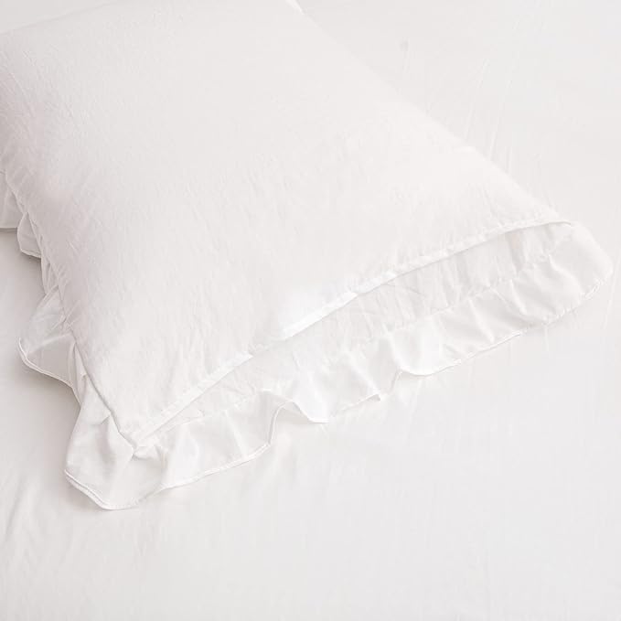 Merryword White Pillowcases Standard, Cute 20x26inch Pillowshams Set of 2, Solid Ruffled Fringe Pillow Cover, White Shabby Chic Pillowcases 2 Pack