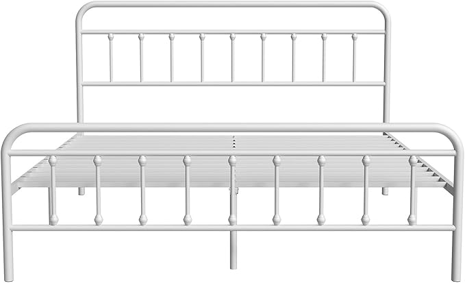 Novilla Metal King Size Bed Frame - Modern Minimalist Victorian Style with Headboard/Footboard, Heavy-Duty Steel Slats/Underbed Storage/No Box Spring Needed/Easy Assembly/Noise Free/White