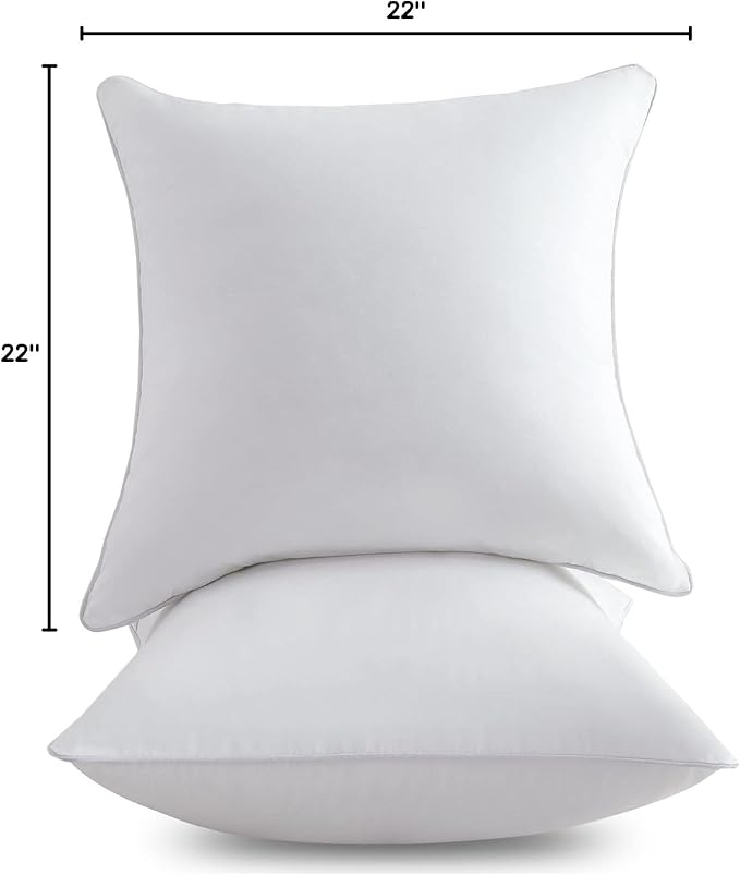 FAVRIQ 22 x 22 Pillow Inserts (Set of 2) - 22 Inch Square Interior Sofa Throw Pillow Inserts with 100% Cotton Cover - Decorative Pillow Insert White Sofa Pillow