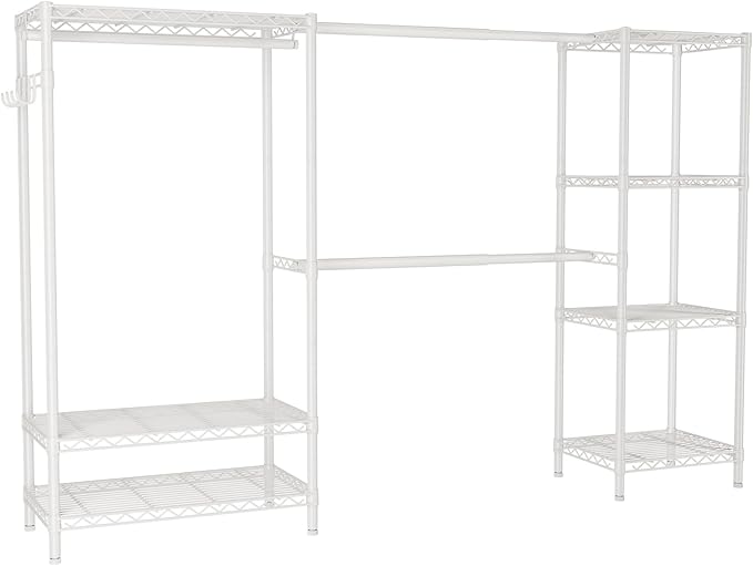 Golpart Heavy Duty Garment Rack Clothes Rack,Large Metal Closet Organizer System Storage Wardrobe,Freestanding Clothing Rack with 9 Adjustable Wire Shelves&3 Hang Rods,MaxLoad 1500lbs White
