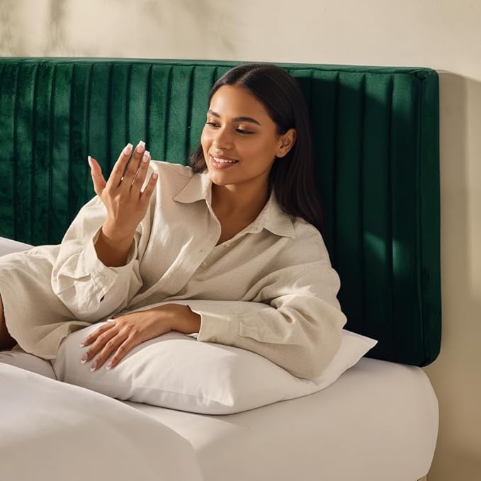Hearth & Harbor Full Headboard Only, Floating Wall Mounted Headboard Full Size, Easy Assemble Upholstered Peel and Stick Headboards, 3D Soundproof Bed Wall Panels, Velvet Stick on Headboards, Green