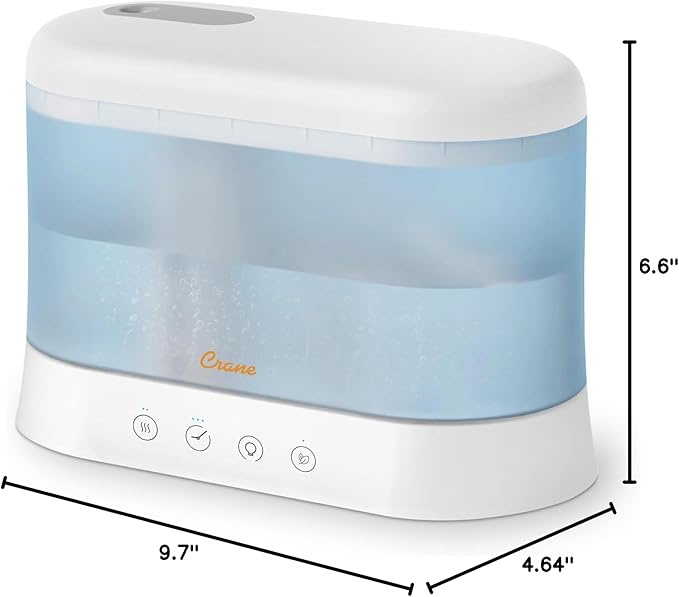 Crane 0.5 Gallon Top Fill Cool Mist Humidifier & Essential Oil Diffuser, Whisper-Quiet, 15-Hour Run Time, Night Light, Small Room Air Humidifier, Perfect For Office, Bedroom or Nursery