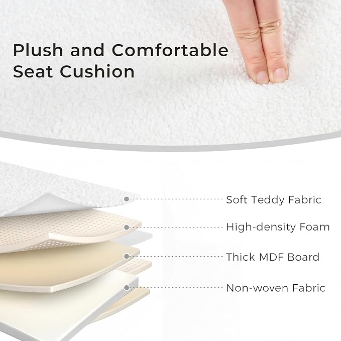 DUMOS Folding Storage Ottoman Bench, Oval Round Ottoman End of Bed Foot Rest Bench Stool with Cushion, Storage Chest for Bedroom, Living Room, Entryway, Dorm, Teddy Fabric, White
