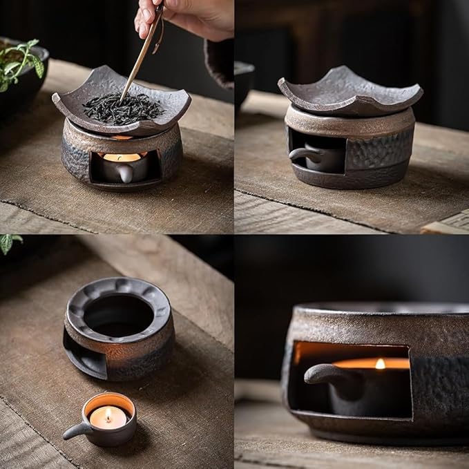Ceramic Incense Burner Kit, Essential Oil Burner, Aromatherapy Diffuser Includes Wooden Clips, Pads for Wax Melts, Dried Herbs | Bedtime Calm, Meditation