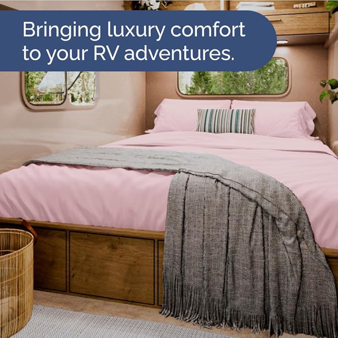 Short Queen Size 4 Piece Sheet Set - RV Short Queen, Soft, Breathable & Cooling Bed Sheets Set with Deep Pockets - Hotel Luxury Bedding for Women & Men - Wrinkle Free & Fade Resistant - Lavender Pink