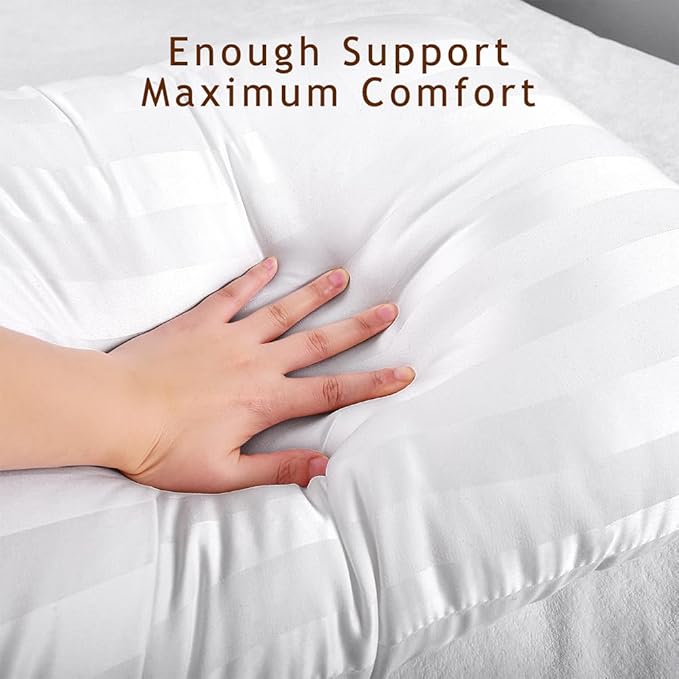 EIUE Bed Pillows for Sleeping 2 Pack Queen Size 20 x 30 Inches,Super Soft Down Alternative Microfiber Filled Pillows,Pillows for Side and Back Sleepers,Wide Stripe White