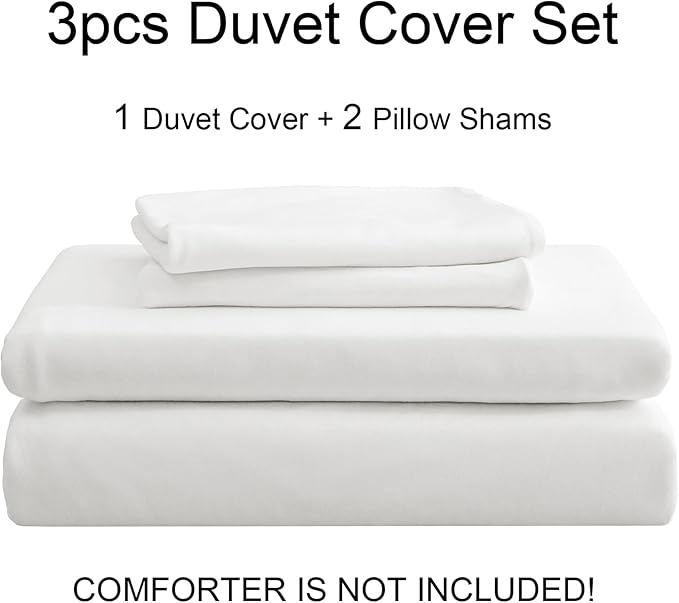PURE ERA Jersey Knit Duvet Cover Set 100% T-Shirt Cotton Super Soft Comfy 3pc Bedding Set with Zipper Closure (Solid Bright White, Full)