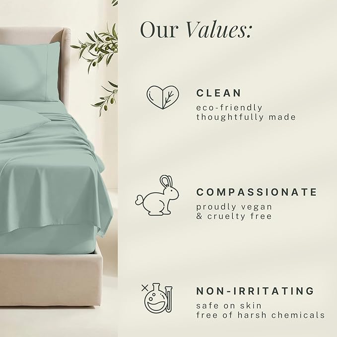 Hearth & Harbor Bed Sheets, Luxury Soft 6 Piece Bed Sheet Set Extra Deep Pocket Fitted Sheets Fits Mattress up to 21", Double Brushed Bedding Sheets & Pillowcases, Twin, Ice Green