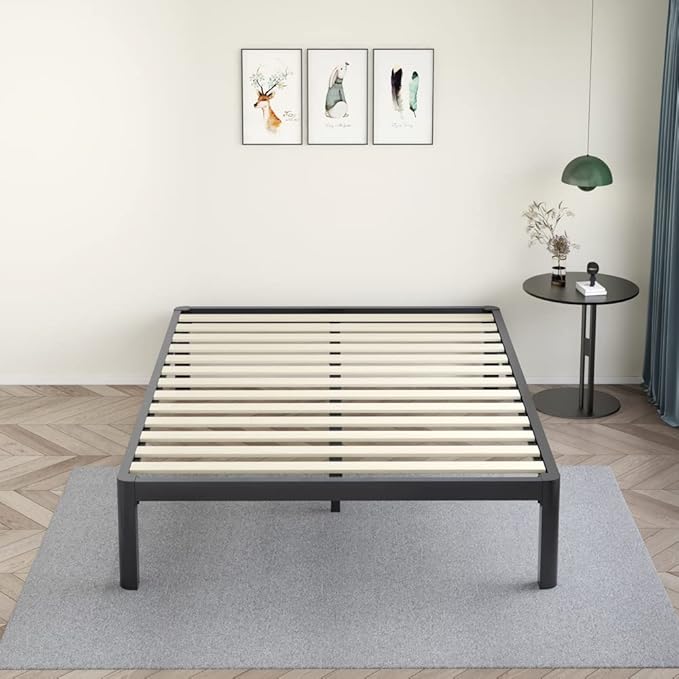 MAF Metal 18 Inch King Platform Bed Frame with Anti-Collision Round Legs, Black 3500 Lbs Heavy Duty Bed Frame with Wood Slats, No Box Spring Needed, Easy Assembly
